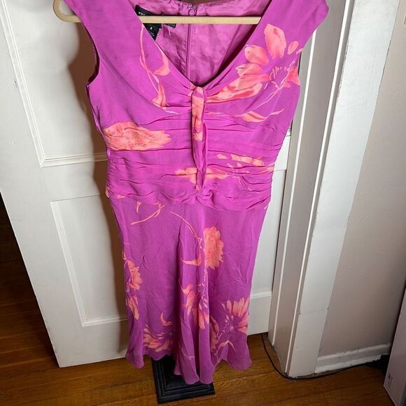 Jones New York Women's Cinched Waist V Neck Silk Dress Sleeveless Pink Size 8 - Picture 2 of 6